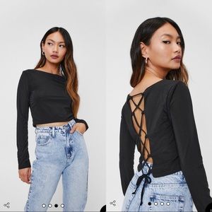 NastyGal Petite Slinky Lace Up Crop Top NWT